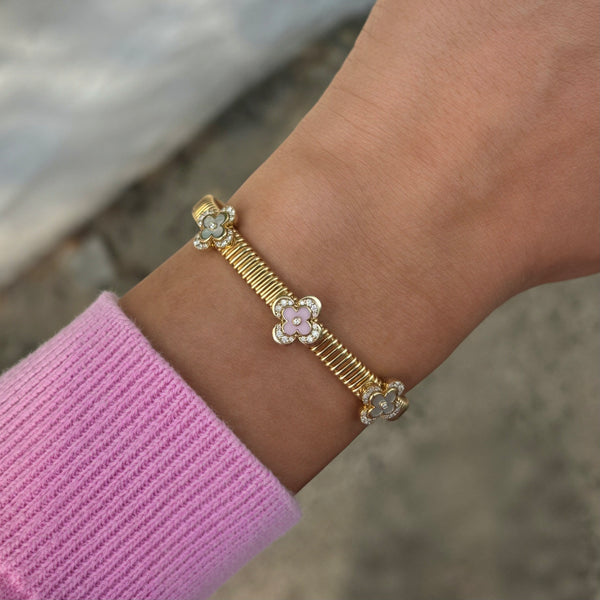 14K GOLD DIAMOND MOTHER OF PEARL CARA FLEX BANGLE