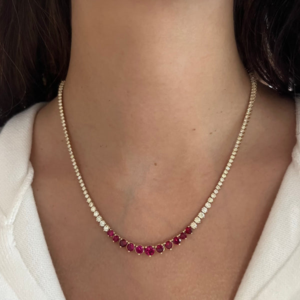 14K GOLD DIAMOND RUBY KATIE TENNIS NECKLACE