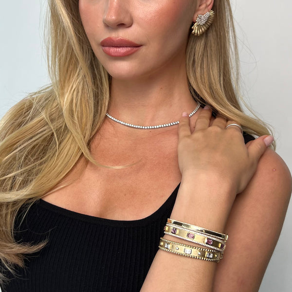 14K GOLD DIAMOND PINK SAPPHIRE BLAKELY BANGLE