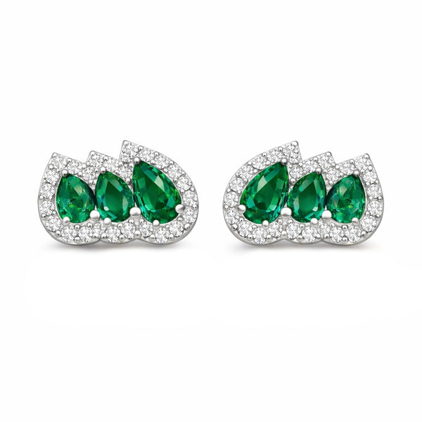 14K GOLD DIAMOND EMERALD CATE STUDS