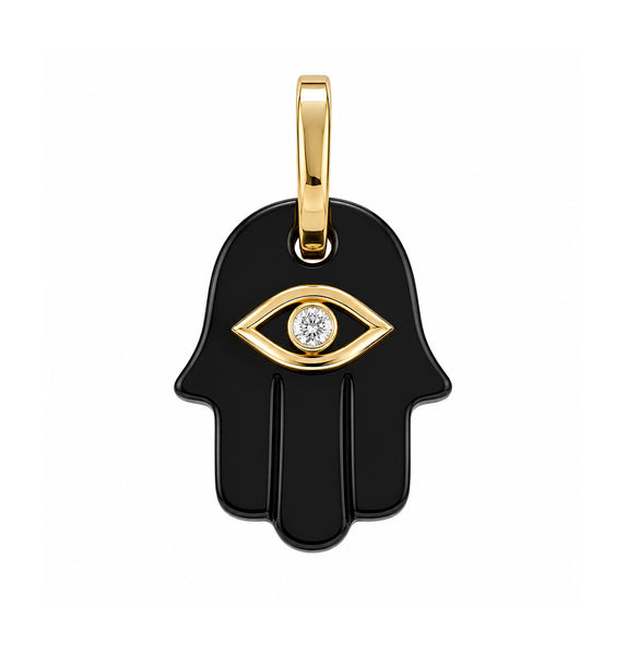 14K GOLD DIAMOND ONYX HAMSA CHARM