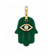 14K GOLD DIAMOND GREEN AGATE HAMSA CHARM