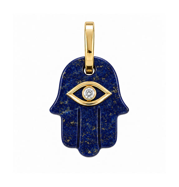 14K GOLD DIAMOND LAPIS HAMSA CHARM