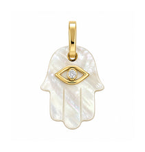 14K GOLD DIAMOND WHITE MOTHER OF PEARL HAMSA CHARM
