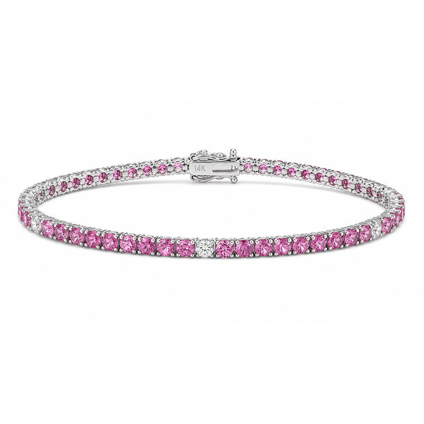 14K GOLD DIAMOND PINK SAPPHIRE MEDIUM HILARY TENNIS BRACELET
