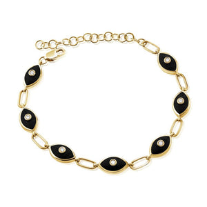 14K GOLD DIAMOND BLACK AGATE JESSICA EYE BRACELET