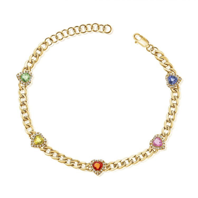 14K GOLD DIAMOND MULTI-COLOR SAPPHIRE SHANA HEART BRACELET – Jen K Online