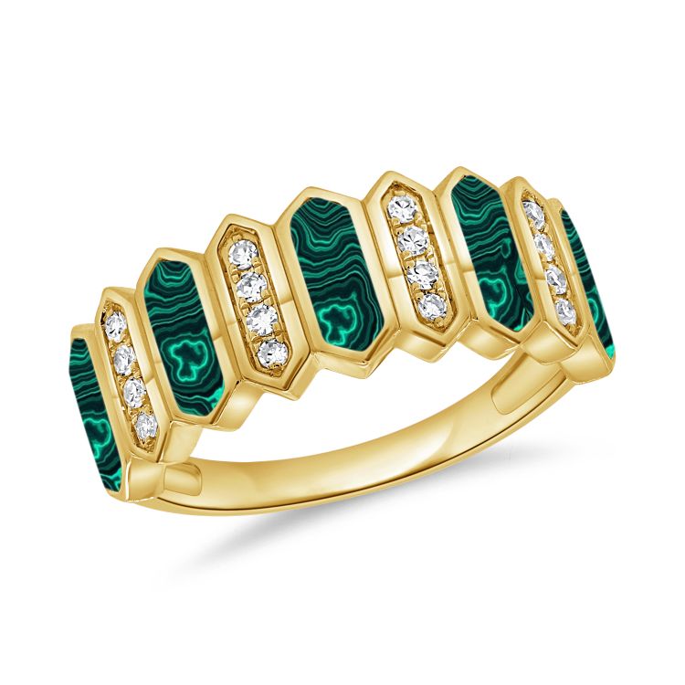 14K GOLD DIAMOND MALACHITE DEVON RING