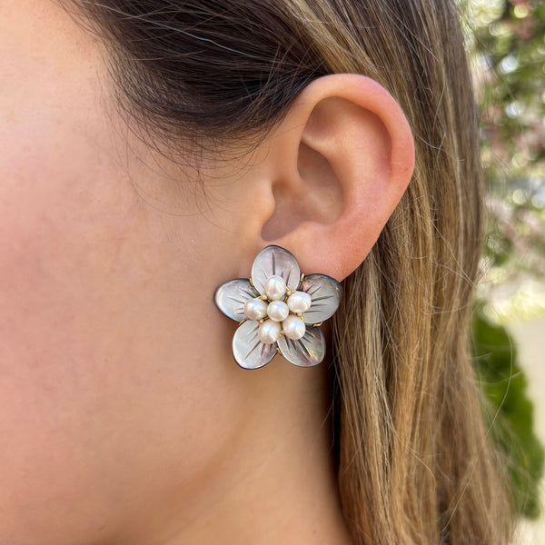 18K GOLD PEARL CORRINE FLOWER EARRINGS