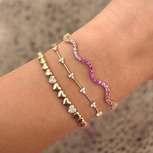 14K GOLD PINK SAPPHIRE OMBRE WAVE BRACELET