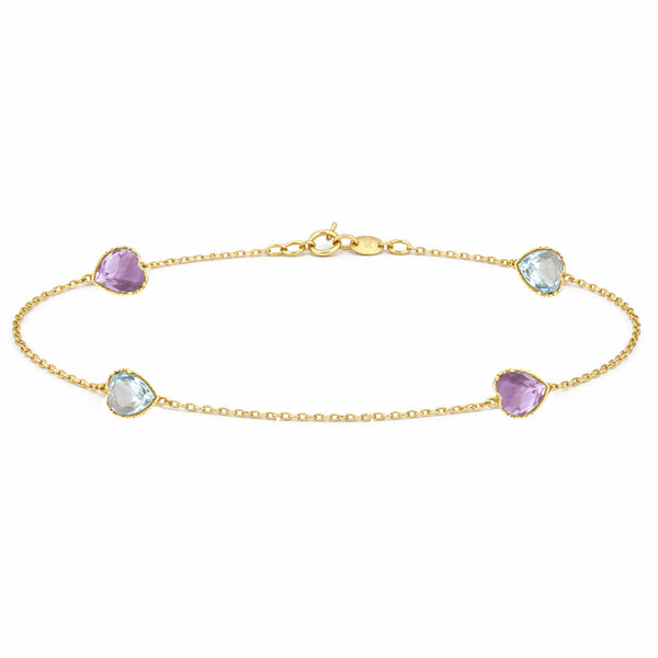 14K GOLD BLUE TOPAZ AMETHYST SELAH HEART BRACELET