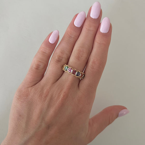 14K GOLD DIAMOND MULTI COLOR SAPPHIRE TATUM RING