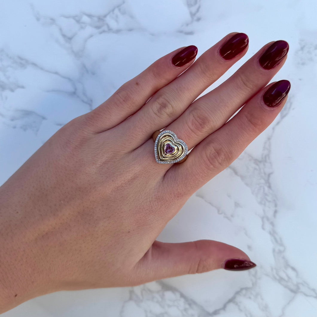 14K GOLD DIAMOND PINK SAPPHIRE HARLEE HEART RING