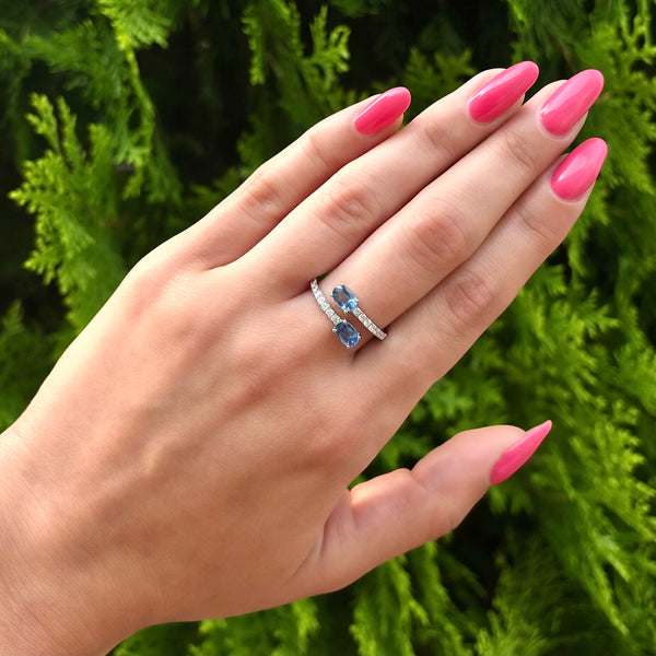 14K GOLD DIAMOND BLUE SAPPHIRE LAUREN RING
