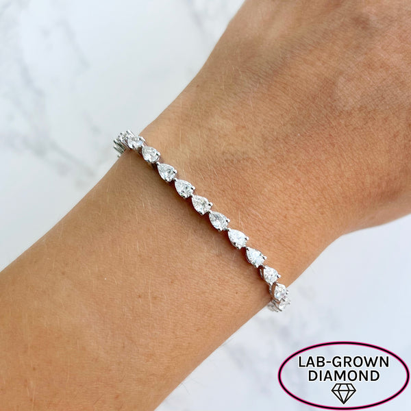 14K GOLD 6.00 CT LAB GROWN DIAMOND VICTORIA PEAR TENNIS BRACELET