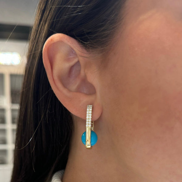 14K GOLD DIAMOND TURQUOISE ALIZA HOOPS