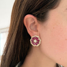 14K GOLD DIAMOND RUBY LIMOR FLOWER EARRINGS
