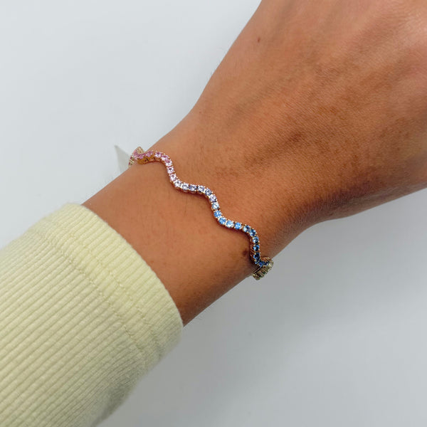 14K GOLD MULTICOLOR SAPPHIRE WAVE TENNIS BRACELET