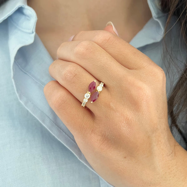 14K GOLD DIAMOND RUBY NILI RING