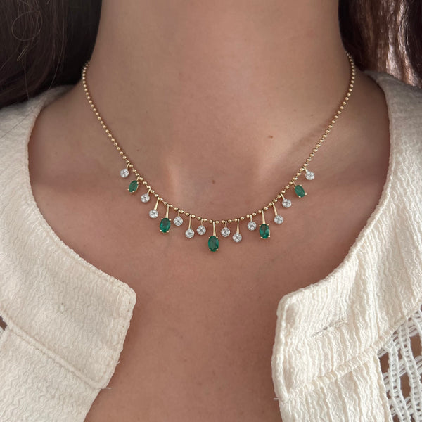 14K GOLD DIAMOND EMERALD RISA NECKLACE