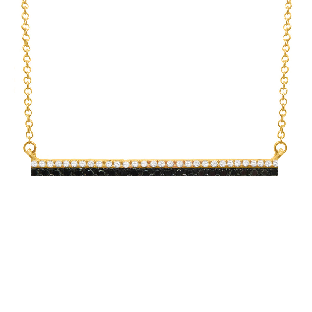 14K GOLD BLACK AND WHITE DIAMOND BAR NECKLACE