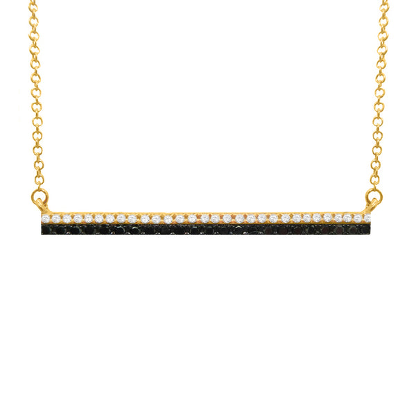 14K GOLD BLACK AND WHITE DIAMOND BAR NECKLACE