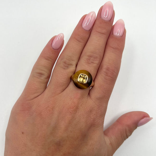 14K GOLD TIGER EYE AND CITRINE JESSIE RING