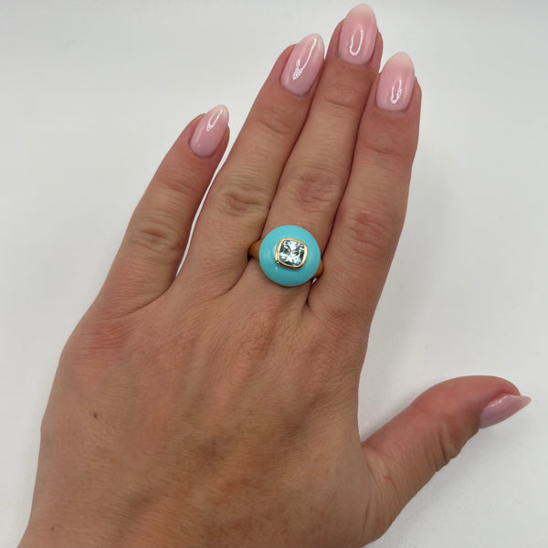 14K GOLD BLUE TOPAZ AND TURQUOISE JESSIE RING