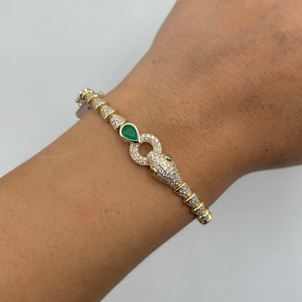 14K GOLD DIAMOND EMERALD JULIANA SNAKE BANGLE