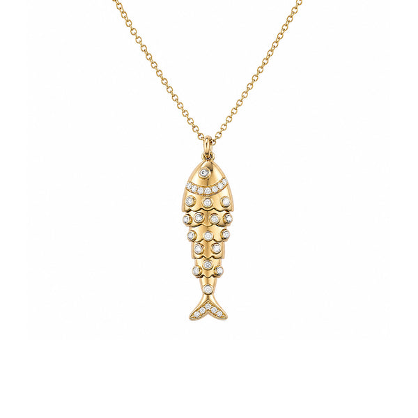 14K GOLD DIAMOND FISH NECKLACE