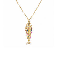 14K GOLD DIAMOND MULTI COLOR SAPPHIRE FISH NECKLACE