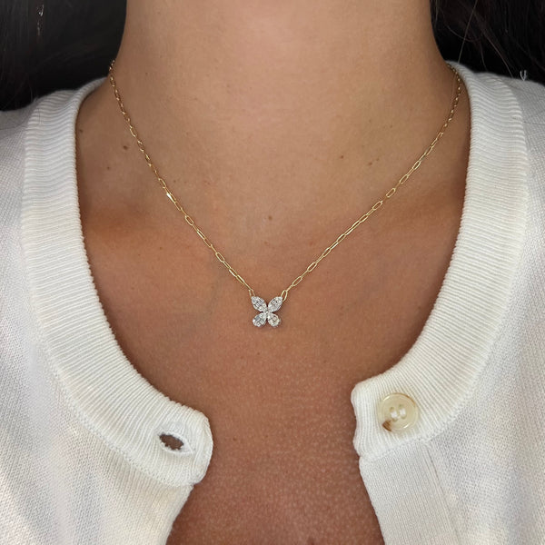 14K GOLD DIAMOND JENNY BUTTERFLY PAPERCLIP NECKLACE