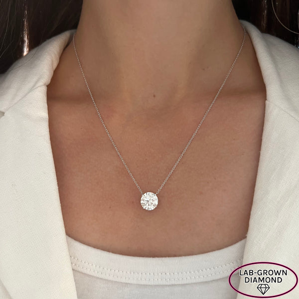 14K GOLD 3.00 CT LAB GROWN DIAMOND ROUND BRILLIANT NECKLACE