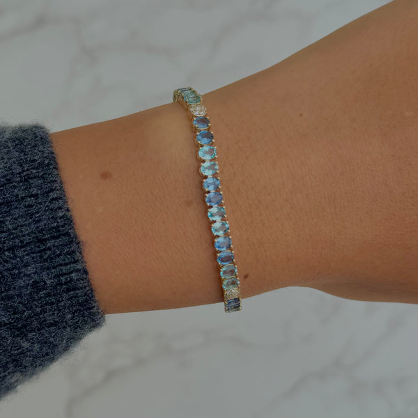 14K GOLD DIAMOND SAPPHIRE AND BLUE TOPAZ MEDIUM RENA TENNIS BRACELET