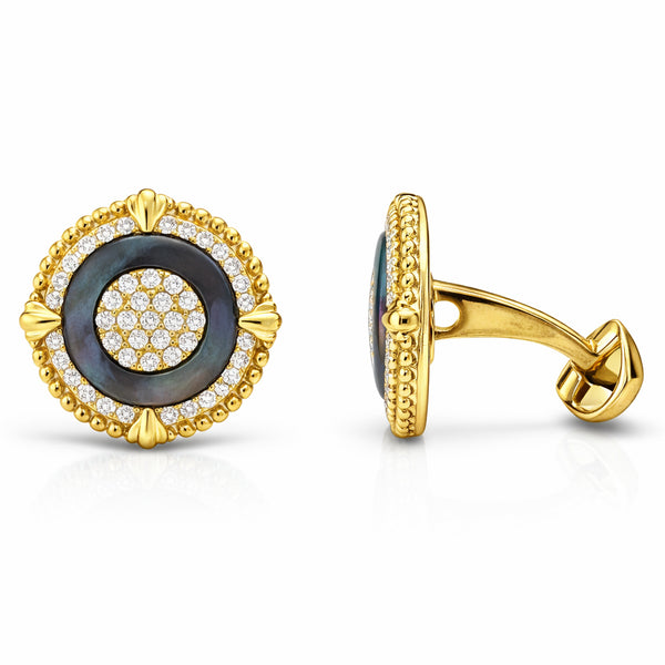 14K GOLD DIAMOND BLACK MOTHER OF PEARL EDWARD CUFFLINKS