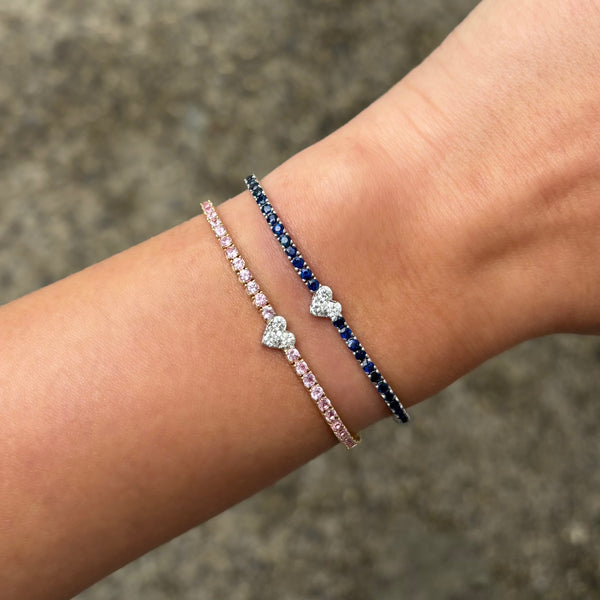 14K GOLD DIAMOND PINK SAPPHIRE COCO HEART BRACELET