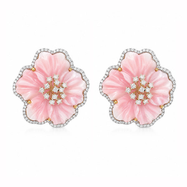 14K GOLD DIAMOND PEARL CHERISE FLOWER EARRINGS