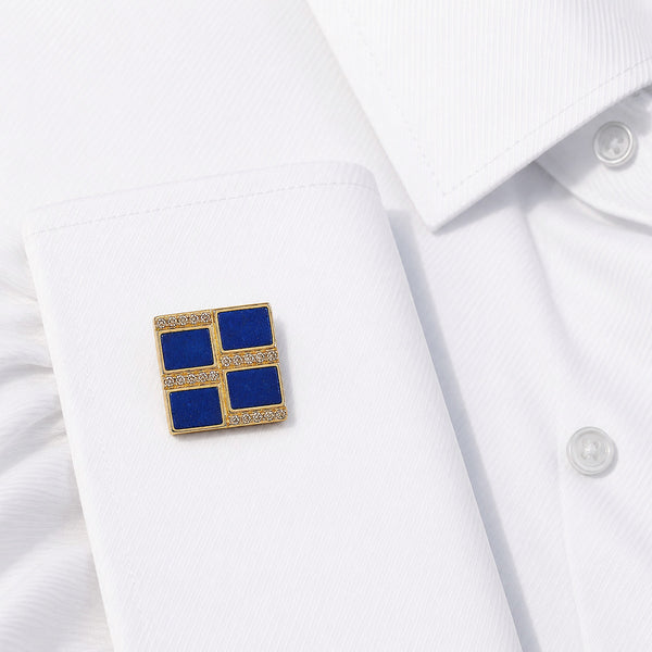 14K GOLD CHAMPAGNE DIAMOND LAPIS COREY CUFFLINKS