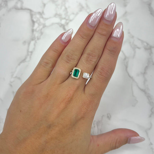 14K GOLD DIAMOND EMERALD NYLA RING