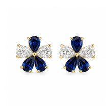 14K GOLD DIAMOND BLUE SAPPHIRE MEDIUM OLIVIA FLOWER EARRINGS