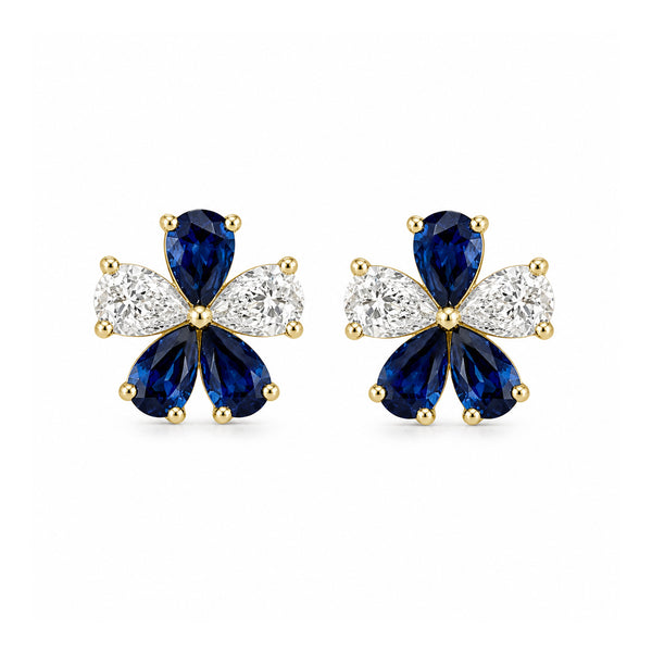 14K GOLD DIAMOND BLUE SAPPHIRE MEDIUM OLIVIA FLOWER EARRINGS