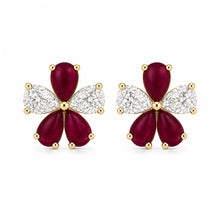 14K GOLD DIAMOND RUBY LARGE OLIVIA FLOWER EARRINGS