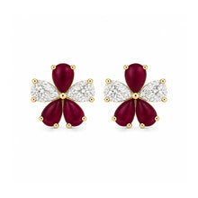 14K GOLD DIAMOND RUBY MEDIUM OLIVIA FLOWER EARRINGS