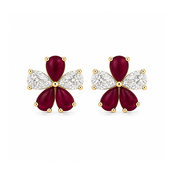 14K GOLD DIAMOND RUBY MEDIUM OLIVIA FLOWER EARRINGS