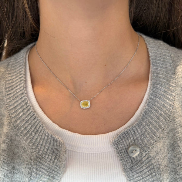 14K GOLD DIAMOND AND YELLOW DIAMOND BRENDA RECTANGLE NECKLACE