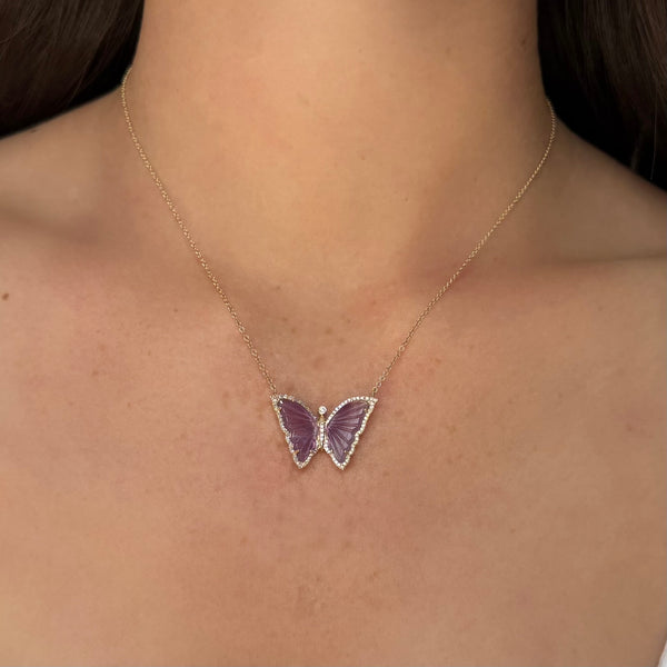 14K GOLD DIAMOND BEATRIX AMETHYST BUTTERFLY NECKLACE