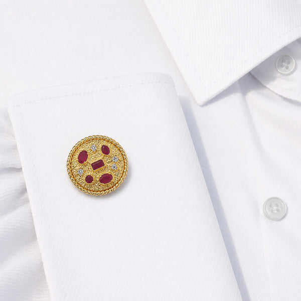 14K GOLD DIAMOND RUBY ELIAS CUFFLINKS