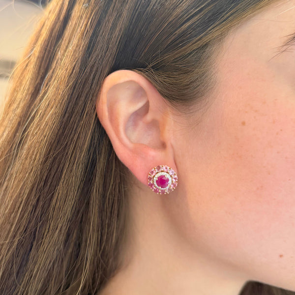 14K GOLD DIAMOND AND PINK SAPPHIRE AND RUBY LYDIA EARRINGS