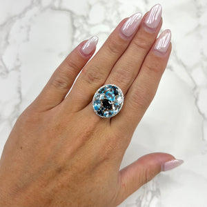 14K GOLD DIAMOND BLUE TOPAZ SARA OVAL RING