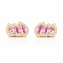 14K GOLD DIAMOND PINK SAPPHIRE CATE STUDS